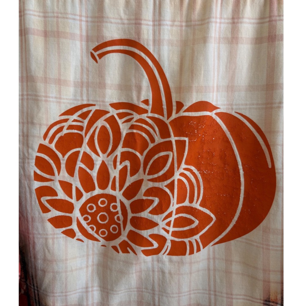 Rue21 Black Bleached Flannel Shirt Red Plaid Pumpkin Graphic Fall Top Womens L - Picture 7 of 9